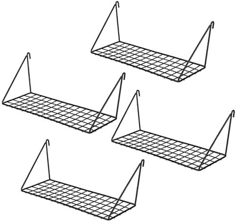 Kaforise Hanging Straight Shelf for Wire Wall Grid Panel, Small Wire Wall Organizer and Display Shelf, Size 11.8" X 4.3",Black Painted (4)