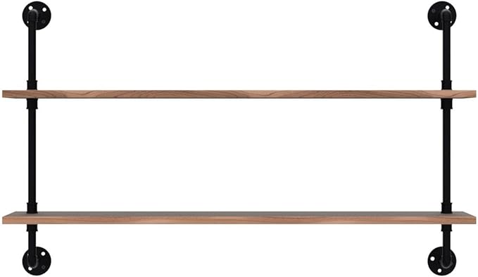 HDDFER Pipe Shelves Industrial Pipe Shelving Real Wood Industrial Floating Shelves with Wood Planks 48 inch Wall Shelves Rustic Hanging Bookshelf Farmhouse Kitchen Bar Shelving