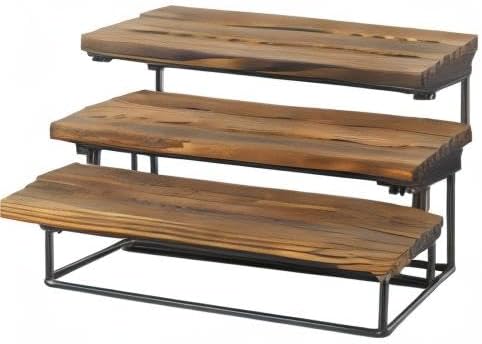 MyGift Wood Display Riser Stand, 3-Tier Rustic Tabletop Display Shelf for Retail, Vendor, Countertop Perfume Organizer, Cupcake Stand, Kitchen Spice Rack
