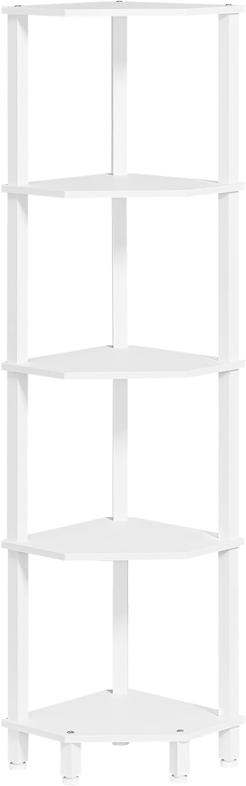 YUFAM 5-Tier Corner Shelf with Sturdy 5-Leg Base, 52in Tall Narrow Bookcase for Small Spaces, Wooden Plant Display Shelf, Thin Bookshelf for Living Room, Bedroom, Office, White