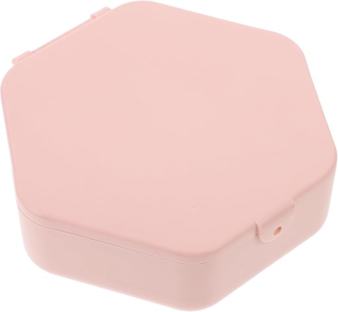 FOMIYES Portable Jewelry Organizer Box with Mirror, Small Hexagonal Makeup Storage Case for Travel, Pink Jewelry and Hair Accessory Holder for Women