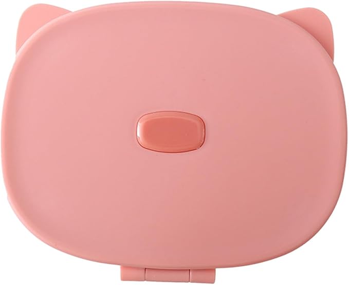 ARTIBETTER Small Jewelry Storage Box with Mirror and Cat Ear Hair Clip, Pink Cosmetic Holder and Hair Tie Organizer, Compact Makeup and Accessories Case for Travel and Home
