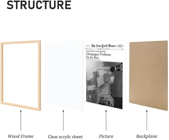 Bwodke OAK Wood Framed Wall Art Champagne Problems On the Rise Canvas Art Vintage Newspaper Pictures Wall Decor Trendy Prints Funny Artwork for Girly Dorm Bedroom 8"x10"