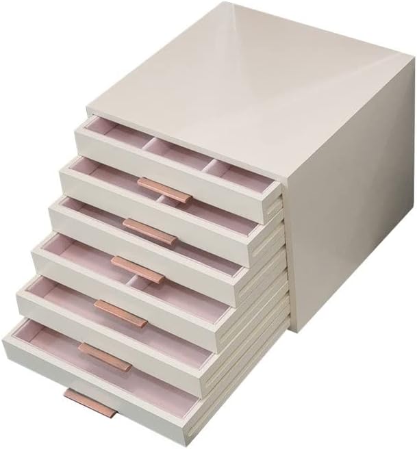 Makeup Organizers Jewelry Box 6 Drawer Storage Box Cosmetic Box Ring Earring Necklace Bracelet Lipstick Watch Storage Box Built-in Flocking 9.96 inches Jewelry Case (Color : A)