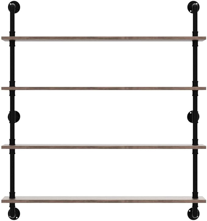 HDDFER Floating Bookshelf Shelves Industrial Pipe Shelving Floating Pipe Shelf with Wood Planks 48 inch Industrial Wall Shelves Rustic Hanging Bookshelf Farmhouse Kitchen Shelving