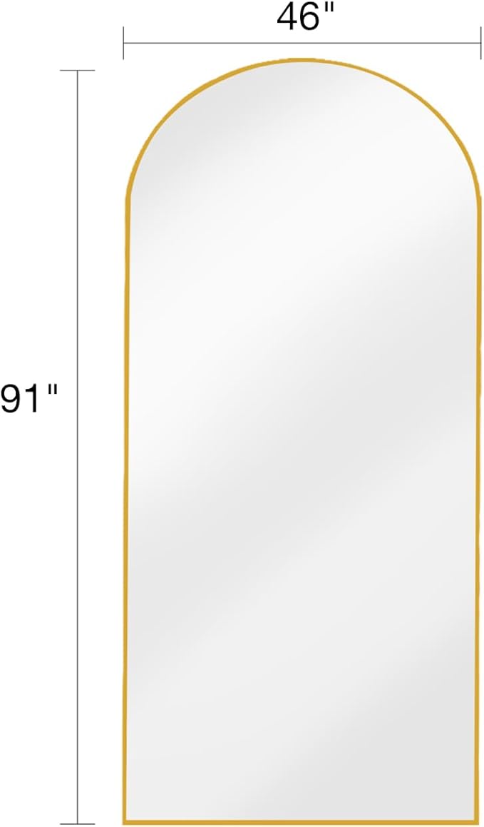 KOMCOTE Full Length Floor Mirror, 91x46 Inch Oversized Arched Standing Mirror in Gold for Bedroom, Living Room, Dressing Room - Elegant Freestanding Leaning Mirror Decor