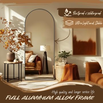 Antok Arched Full Length Mirror, 58"x21" Black Metal Frame Floor Mirror for Bedroom Living Room, Freestanding/Wall Mount/Leaning