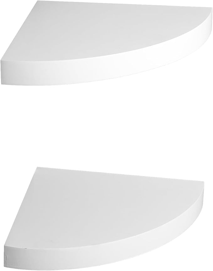 AHDECOR Wood Corner Shelves White, Durable Floating Corner Shelf for Organizing and Displaying Décor in Any Room, Set of 2