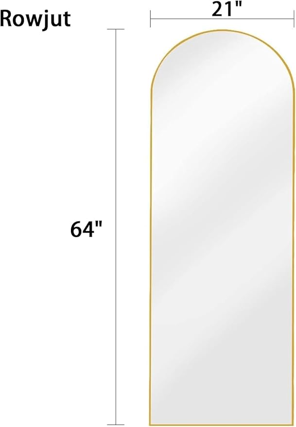 Rowjut 64"x21"Floor Mirror Arched Full Length Mirros, Mirror Floor Length Standing Hanging or Leaning/Large Full Body/Wall Mirror for Bedroom, Living Room, Aluminum Frame, Black