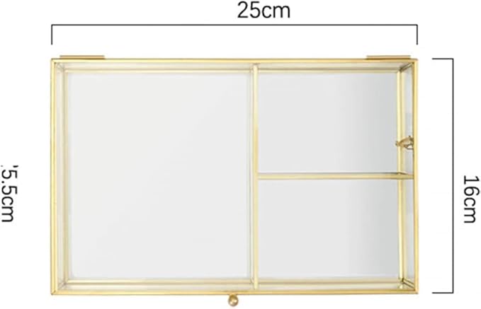 Cosmetic Organizer, Make Up Organizer Glass Compartments Make Up Brush Holder Clarity Cosmetic Box with Lid Jewelry Box for Desk Make Up Holder Kitchen Bathroom, Gold