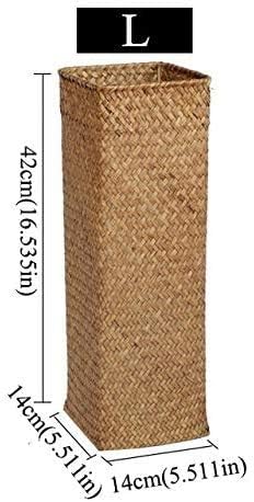 Handmade Wicker Flower Basket Organizer Natural Straw Vintage Rattan Vase Home Decorative Desk Storage Container Gift (14X14X42L065L)