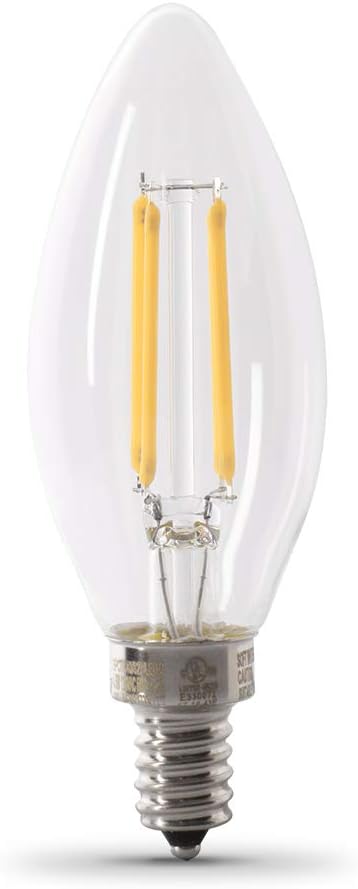 Feit Electric 40W Equivalent Candelabra LED Light Bulb, Dimmable, E12 Base, 2700K Soft White, B10 Filament Torpedo Tip Decorative Lighting Bulbs, 13-Year Lifetime, CTC40/927CA/FIL/6, 6-Pack