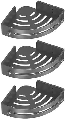 SakerPlus No-Drill Bathroom Corner Shelf, Strong Adhesive Wall Mount Organizer with Adjustable Tier, Rustproof ABS Material for Shower Storage, Easy to Clean & Removable (Gray, 3-Tier)