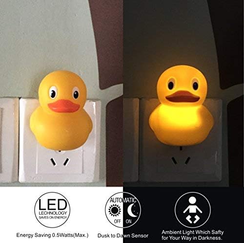 2 Pack Plug in LED Night Light with Cute Duck Dusk to Dawn Sensor Kids Decor Warm White 2700K Classic Kit -Be Safe at Night