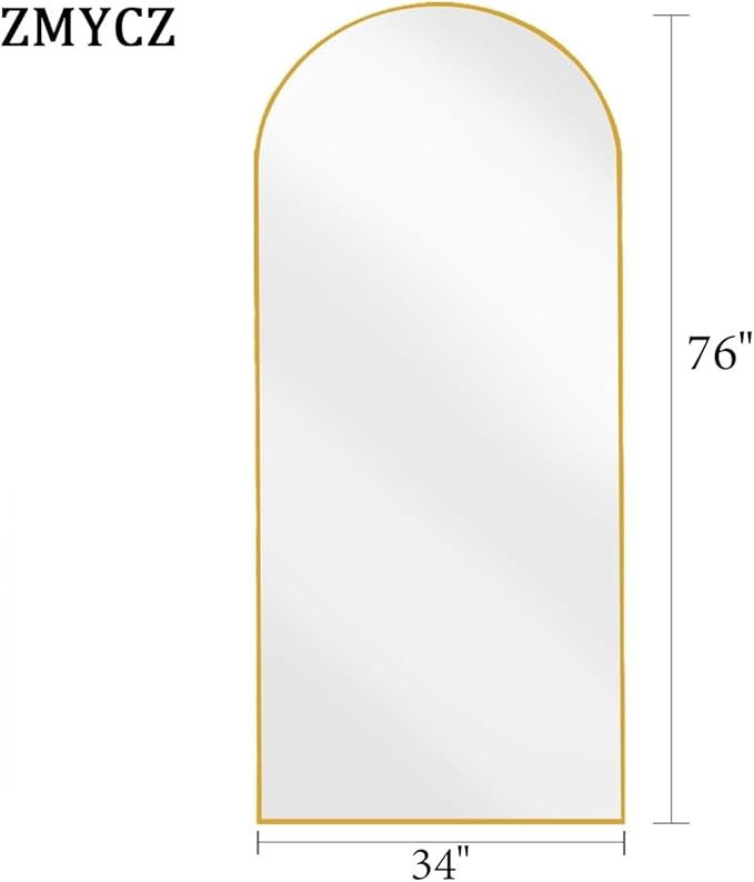 Floor Length Mirror, 76"x34" Arch Full Length Mirror Hanging or Leaning, Body Mirrors with Stand, Arched-Top Wall Mounted Mirrors with Aluminum Frame for Bedroom (Gold)
