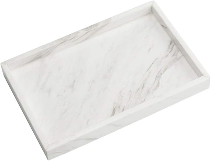 Natural Marble Storage Vanity Tray, Cosmetics Jewelery Tray, Kitchen Organizer, Coffee Table Tray (Volakas White, Glossy Surface, 11.8L x 7.87W x 1.18H)