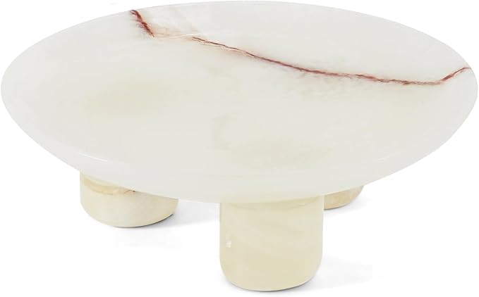 White Onyx Marble Decorative Tray 8' inch Vanity Organizer Tray for Perfume Display, Jewelry Dish for Bathroom Countertop and Luxury Home Decor