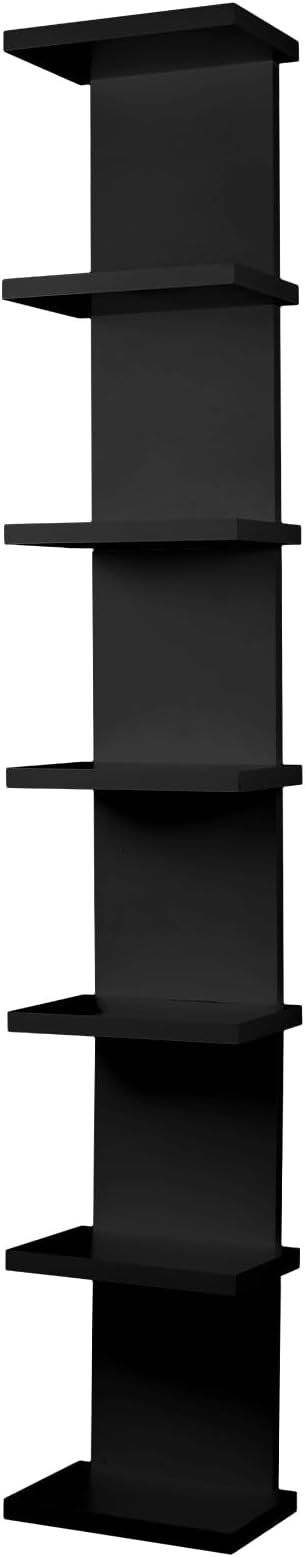 YEXEXINM 7 Tier Wall Shelf Unit - Lack Floating Shelf, Compact Display Floating Shelf, Vertical Column Wall Decor Mount Floating Storage Organizer Tall Tower Shelf for Bedrooms, Living Rooms(Black)