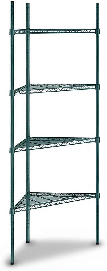 33" W x 24" D x 74" H NSF Green Triangle Heavy Duty Corner Shelving Kit, 4-Shelf Adjustable Wire Rack