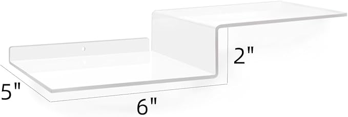 SetGame 2-Pack Acrylic Shelves Z-Shaped Display Stand Wall Mounted, 12 Inch Wall Storage Organizer for Toys, Books, Plants, Photos Album, Suit for Office, Living Room, Room Decor (Clear)
