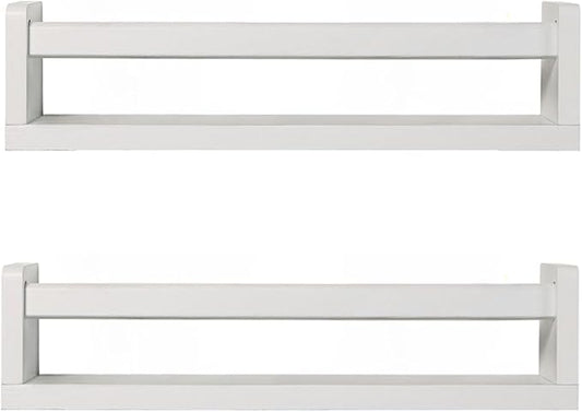 JORIKCHUO Nursery Book Shelves, Set of 2 Wood Floating Book Shelves for Kids Room, Kitchen Spice Rack, or Rustic Wall Mounted Shelves for Farmhouse Bathroom Décor (White)