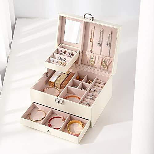 Makeup Organizers Multilayer Jewelry Box Storage Box PU Leather Velvet Storage Box Watch Earring Necklace Ring Jewelry Box 8.85 Inches Jewelry Case (Color : Black) (White) (White)