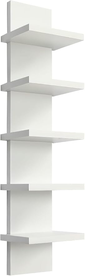 YEXEXINM 5 Tier Wall Shelf Unit White Vertical Column Shelf Floating Storage Home Decor Organizer Narrow Smooth Laminate Finish Utility Shelving Tall Tower Design for Living Room Bedroom Kitchen