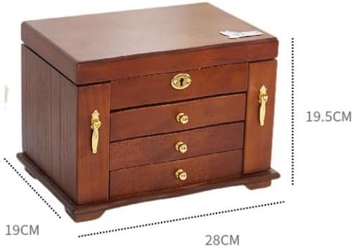 Vintage Wooden Jewelry Box with Lock, Makeup Organizer, Solid Wood Storage for Necklaces and Accessories, Elegant Display Case for Jewelry Storage