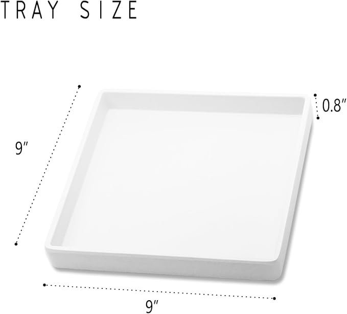 Small Square Serving Tray (9 inch), Durable White Tray for Desserts & Organization, Lightweight for Coffee, Drinks, Party, Seasoning, Perfume and Display.