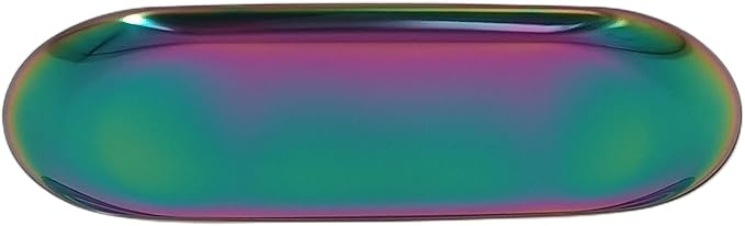 Stainless Steel Decorative Storage Organizer Plate，Dish Plate Tea Tray Fruit Trays for Jewelry, Fruit, Food, Makeup Cosmetic, Towel, Perfume, Candle Trimmer, Multi-Color, Oval, 9.06" x 3.7"
