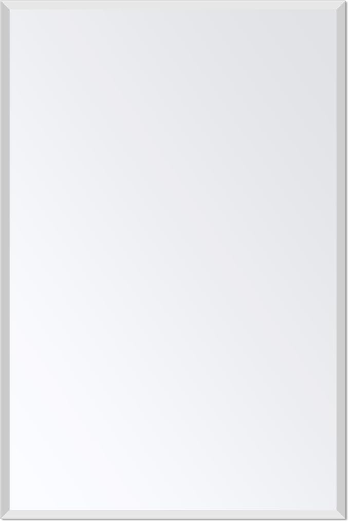 Frameless Bathroom Mirror for Wall, Rectangle Beveled Edge Mirror for Over Sink, Tempered Glass, Shatterproof, Hangs Horizontally or Vertically for Living Room, Entryway, Restroom, 24" x 16"