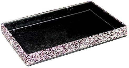 Classic Bling Rhinestone Jewelry or Makeup Storage Box Organizer Display Storage case for Desk or Table (Black+Purple)