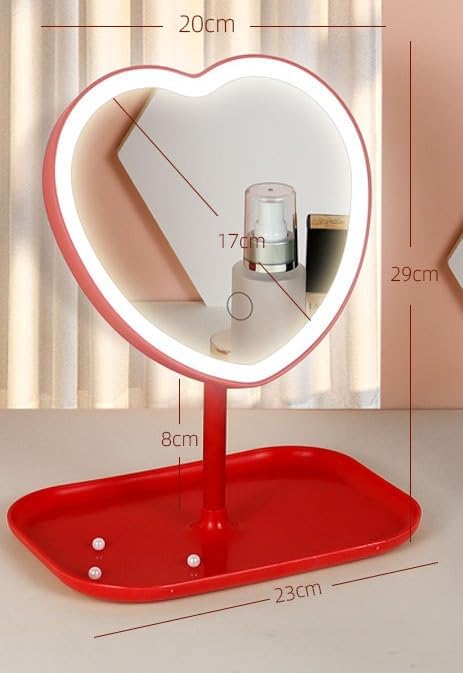 Makeup Mirror with Lights Heart Cosmetic Mirror with Organizer Adjustable Dimming Touch Sensor Miror, 180° Rotation (#2)