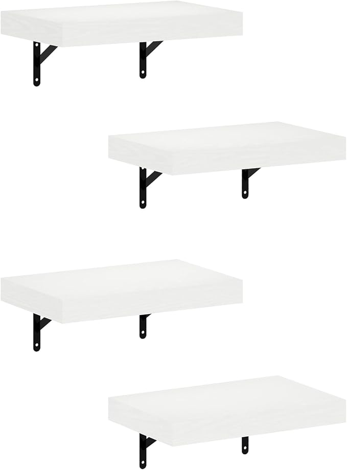 Furinno Tanna Floating Shelves for Wall Set of 4, 15-Inch Wall Shelf, Triple Thick Floating Mounted Shelf, for Bathroom, Home Office, Living Room, White Texture
