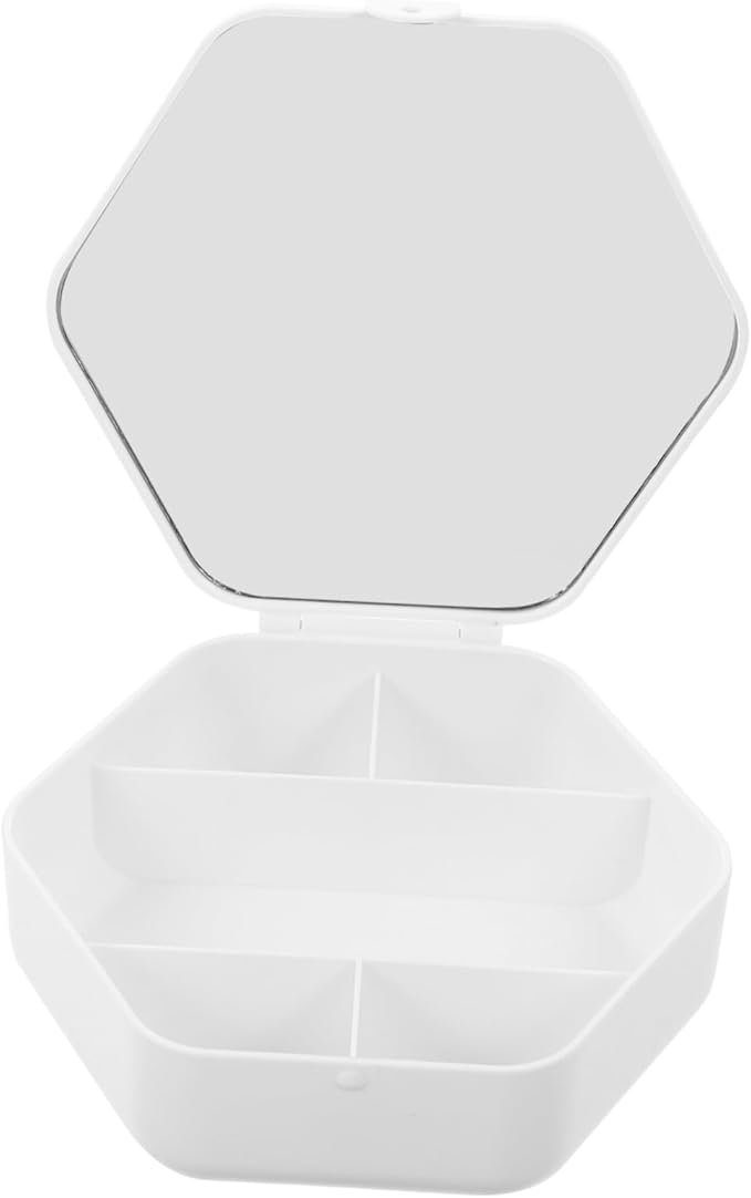 SOLUSTRE Portable Travel Jewelry Box Makeup Storage Mirror Earring Holder Mini Organizer for Women Fashion White