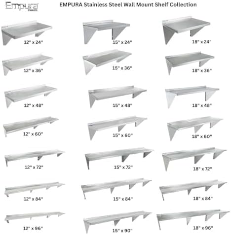 Empura 18" x 48" Stainless Steel Wall Mount Shelf with Backsplash | Commercial Floating Hanging Storage Organizer for Kitchen Laundry Utility | 48"W x 18"D x 15.75"H, 385 lb Capacity, 16 Gauge, NSF
