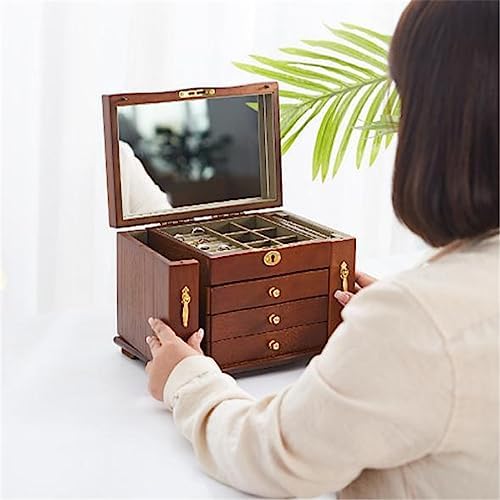 Vintage Wooden Jewelry Box with Lock, Makeup Organizer, Solid Wood Storage for Necklaces and Accessories, Elegant Display Case for Jewelry Storage