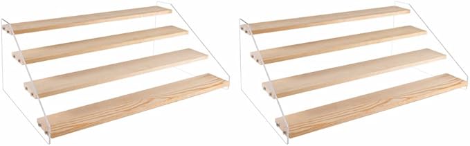 2 Pack Large 4 Tier Acrylic Display Stand 16*10.6*6.3 inches for Figures Wooden Risers Display Case for Craft Fair Acrylic Cupcake Stand for Dessert Table Cologne Organizer for Men