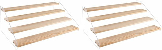 2 Pack Large 4 Tier Acrylic Display Stand 16*10.6*6.3 inches for Figures Wooden Risers Display Case for Craft Fair Acrylic Cupcake Stand for Dessert Table Cologne Organizer for Men