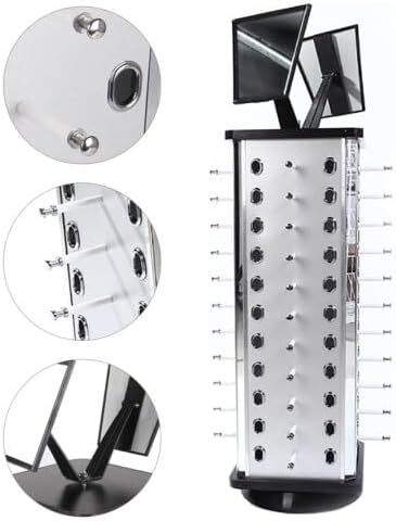 44Pcs Eyeglasses Holder Sunglasses Stand Display Rack 360°Rotating Spinning Storage Glasses Sunglass Shelf With Mirror Carousel Racks Eyewear Eyeglass For Home Or Shop Organizer Store Countertop