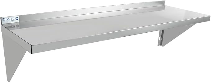 Empura 15" x 48" Stainless Steel Wall Mount Shelf with Backsplash | Commercial Floating Hanging Storage Organizer for Kitchen Laundry Utility Room | 48"W x 15"D x 16"H, 345 lb Capacity, 18 Gauge, NSF