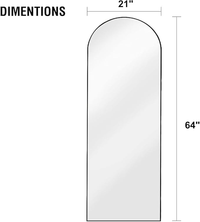 OGCAU Full Length Mirror, 64"x21" Arched Full Body Mirror, Hanging, Leaning or Standing, Wall Mounted for Bedroom Living Room, Black
