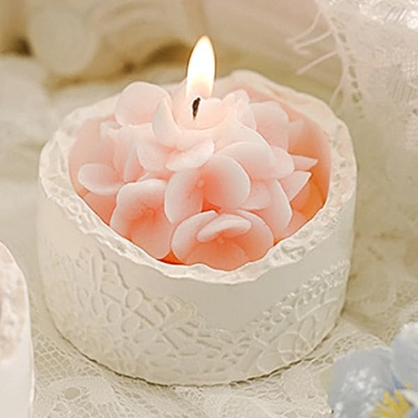 Pink Hydrangea Flower Scented Candle - Teacher Appreciation Gifts for Women, Thank You Gift for Mom Wife on Mother's Day, Decorative Lace Cup Romantic Rustic Floral Candle, Home Fragrance Decor