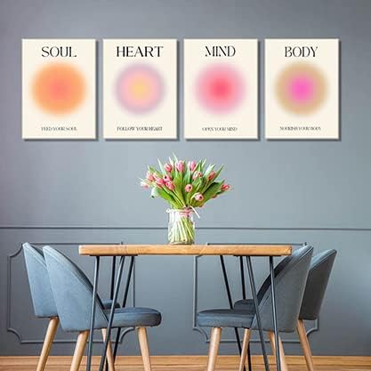 Framed Art Angel Halo Aesthetics Poster Set of 4 Pieces Colorful Aura Gradient Canvas Wall Art Spirit Soul Quote Print Painting Danish Pastel Bedroom Bathroom Yoga Wall Decor Gift for Lovers 12x16