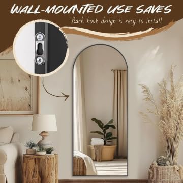 Antok Arched Full Length Mirror, 58"x21" Black Metal Frame Floor Mirror for Bedroom Living Room, Freestanding/Wall Mount/Leaning