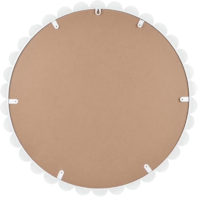White Round Wall Mirror 24'' Wood Beaded Mirror for Wall Decor Large Circle Decorative Wall Mirror White Hanging Mirror for Bathroom,Bedroom,Living Room,Nursery Room,Kids Room