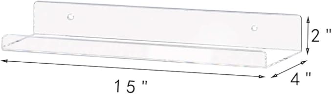 Weiai Clear Acrylic Shelf 15" Invisible Floating Wall Ledge Bookshelf, Kids Book Display Shelves Wall Mounted (15 Inch 4Pack)