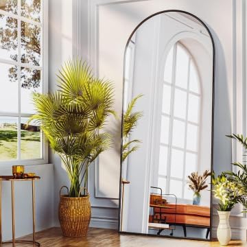 Antok Arched Full Length Mirror, 58"x21" Black Metal Frame Floor Mirror for Bedroom Living Room, Freestanding/Wall Mount/Leaning