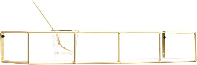 Urban Lifestyle Gold Iron Floating Wall Shelf, Modern Wall-Mounted Storage & Display Rack with Open Frame Design, Decorative Organizer for Living Room, Bedroom, or Office