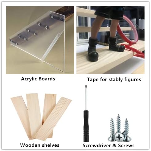 1 PACK Extra Large 5 Steps Display Shelf Stand 24*17*12 inches Clear Acrylic Riser Shelves Wood Acrylic Storage for Figure Collection Cupcake Desserts Holder Cologne Organizer for Men (Brown)